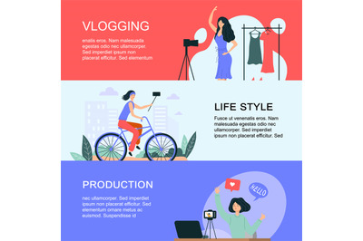 Vlogging banner. lifestyle daily video dressing room cooking cycling.