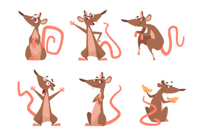 Cartoon rat. Lab mouse in action poses exact cute vector character ani