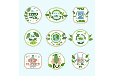 Zero waste. Plastic free eco logo and badges trendy nature templates w