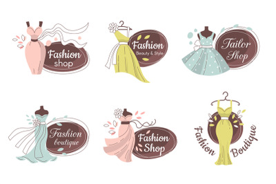 Tailor boutique. Fashion logo with tailor accessories stylized illustr