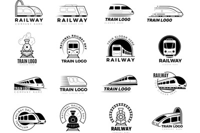 Railway logo. Trains stylized symbols set for logo design recent vecto