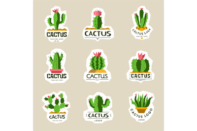 Cactus logo. Stylized wild perky plans with spike recent vector templa