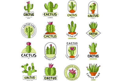 Cactus badges. Spike plants illustrations recent vector emblem of cact