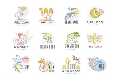 Animal logo. Different identity brand with various animals recent vect