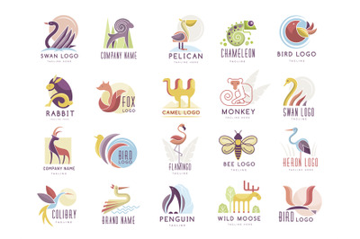 Animals set. Logotype collections of different animals recent vector i