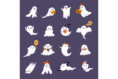 Happy ghosts. Cute little scary creepy ghosts with various emotions re