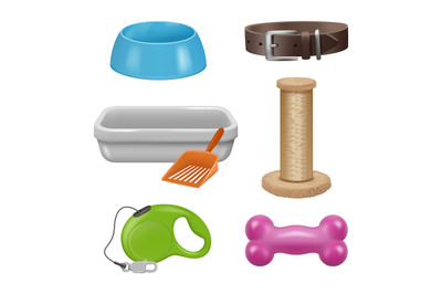 Zoo items. Accessories for animals grooming set decent vector zoo tool