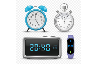 Clock. Realistic templates of different types of clocks decent vector