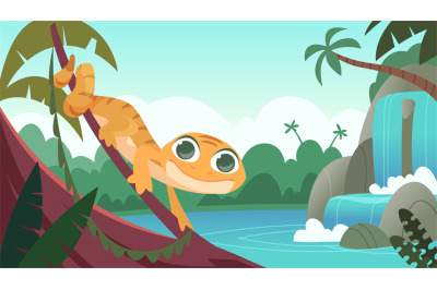 Lizard background. Cartoon picture with exotic wild animals exact vect