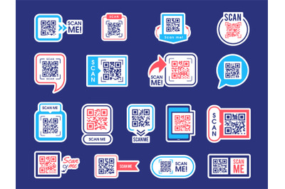 Qr codes. Different icons for payment scanning app identity on mobile
