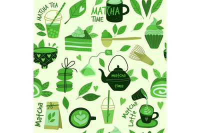 Matcha pattern. Asian beverage products sticky badges recent vector se