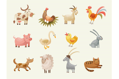 Farm animals. Colored domestic animals recent vector cartoon illustrat