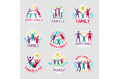 Family logo. Stylized colorful set of family union symbols recent vect