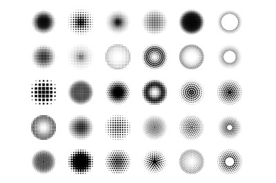 Pop art shadows. Geometric stylized dots textures for comic halftones