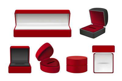 Jewelry containers. Luxury boxes for jewelry items decent vector reali