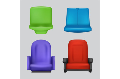 Sport seat. Plastic chairs for sport tribunes decent vector realistic