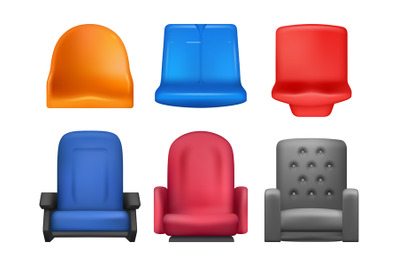 Plastic chairs. Stadium tribune places decent vector chair rows differ