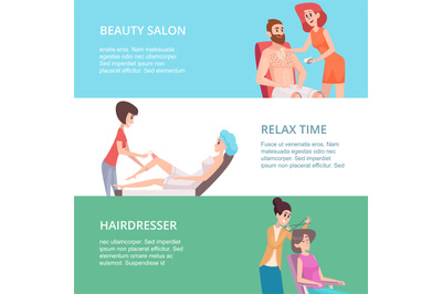 Beauty salon banners. hairdresser male and female depilation. Vector i