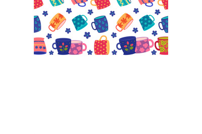 Cups background. decorated cups template with place for personal text