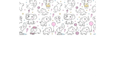 Elephants background. funny little elephants in action poses vector te