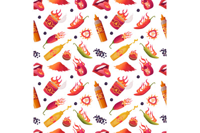 Hot spices pattern. collection stylized spicy chilli and fire pictures
