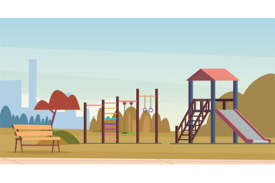 Kids playground. Cartoon background with outdoor place for kids attrac
