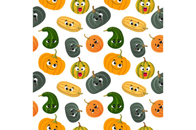 Pumpkin seamless pattern. Pumpkins with faces harvest fall ornamental