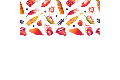 Spices background. hot fire chilli spices stylized illustrations set