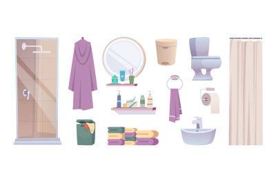 Bathroom items. Toilet hygiene elements shower sanitary equipment exac
