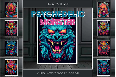 Psychedelic Grin Monster. 16 Posters.