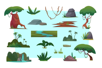 Jungle tree. Tropical plants in cartoon style exact vector creation ki