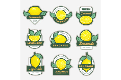 Lemonade labels. Badges design for fresh drinks with lime and lemon pa