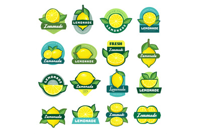 Lemonade labels. Sticky decorative tags or badges with lemon pictures