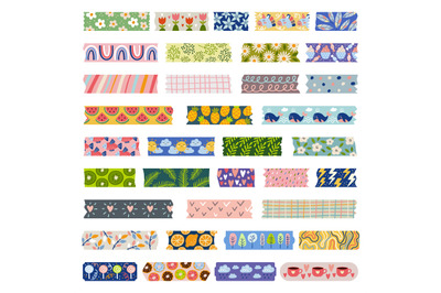Washi tape. Colored sticky tape with funny patterns recent vector deco