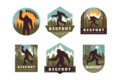Bigfoot logo. Badges for adventures travel concepts with bigfoot chara