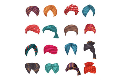 Turbans. Arabian and indian clothes recent vector authentic arabian se