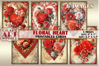 Valentines Digital picture collage Floral Heart Valentine