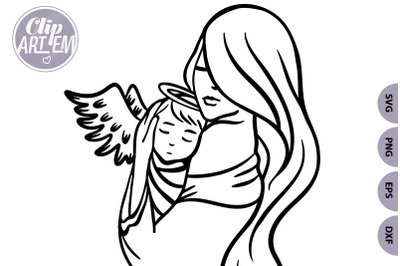 Baby Angel with Mommy SVG, PNG, EPS, DXF Files