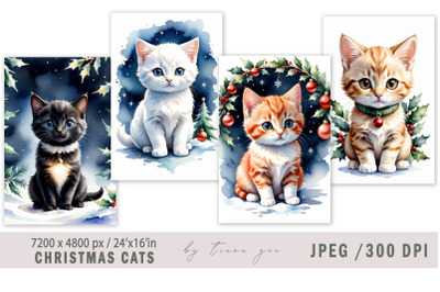 Christmas winter cat illustrations for posters- 4 Jpeg