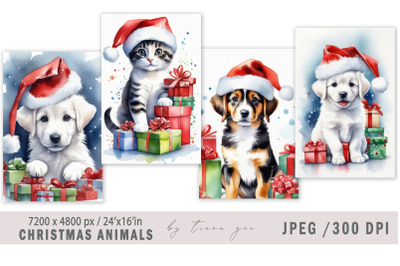 Christmas dog and cat illustrations for posters- 4 Jpeg