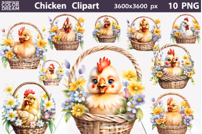 Spring Chicken Clipart | Chicken Flowers Sublimation&nbsp;
