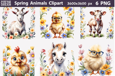 Spring Animals Flowers Clipart | Farm Animals Sublimation