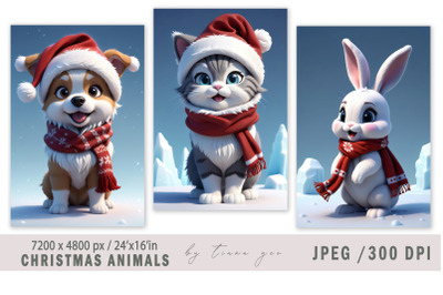 Christmas dog and bunny illustrations for posters- 4 Jpeg