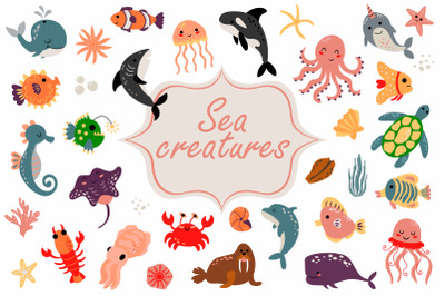 Sea creatures illustration. SVG Illustrations