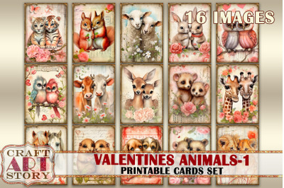 Vintage Valentines animals printable cards set-1, printables