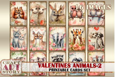 Vintage Valentines animals printable cards set-2&2C; printables