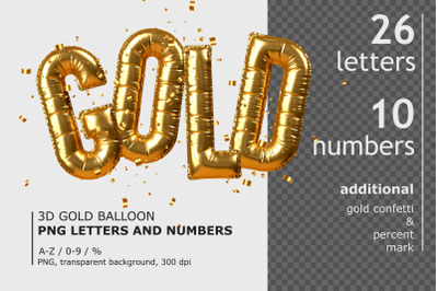 3D Gold Balloon Letters &amp; Numbers