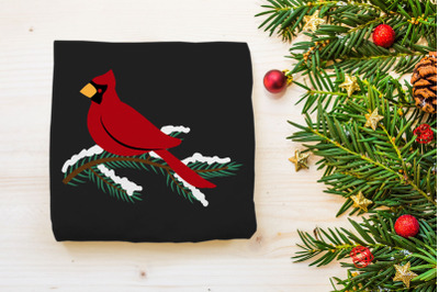Winter Cardinal on Pine Branch | SVG | PNG | DXF | EPS