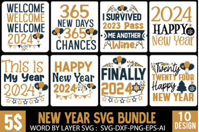 New Year 2024 SVG Bundle | Happy New Year 2024 | New Year