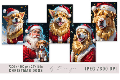 Cute Christmas gold dog illustrations for prints- 5 JPEG